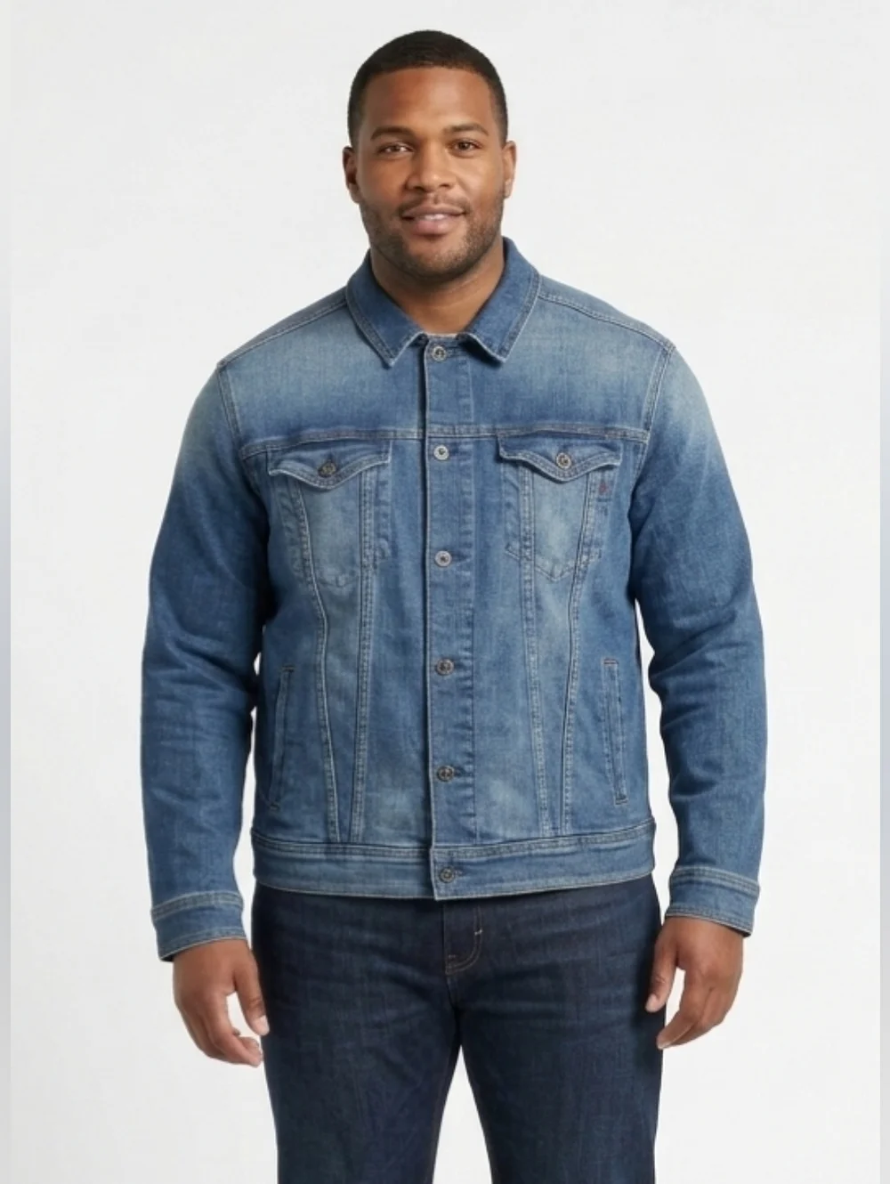 Replay Leather Logo Patch Blue Distressed Denim Jacket Size XXL